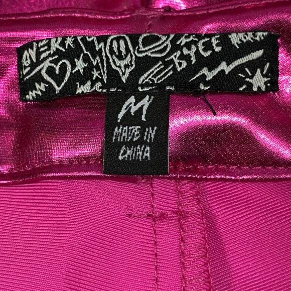 💔SOLD💔 DOLLS KILL Faux Leather Metallic Pants Faux Shag Fur Trim High Waist - Picture 4 of 9